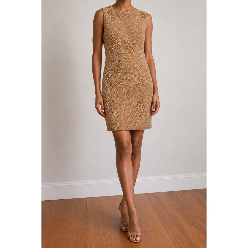 Michael Kors Collection Wood Bead Silk Mini Shift Dress 2 Quiet Luxury Artsy